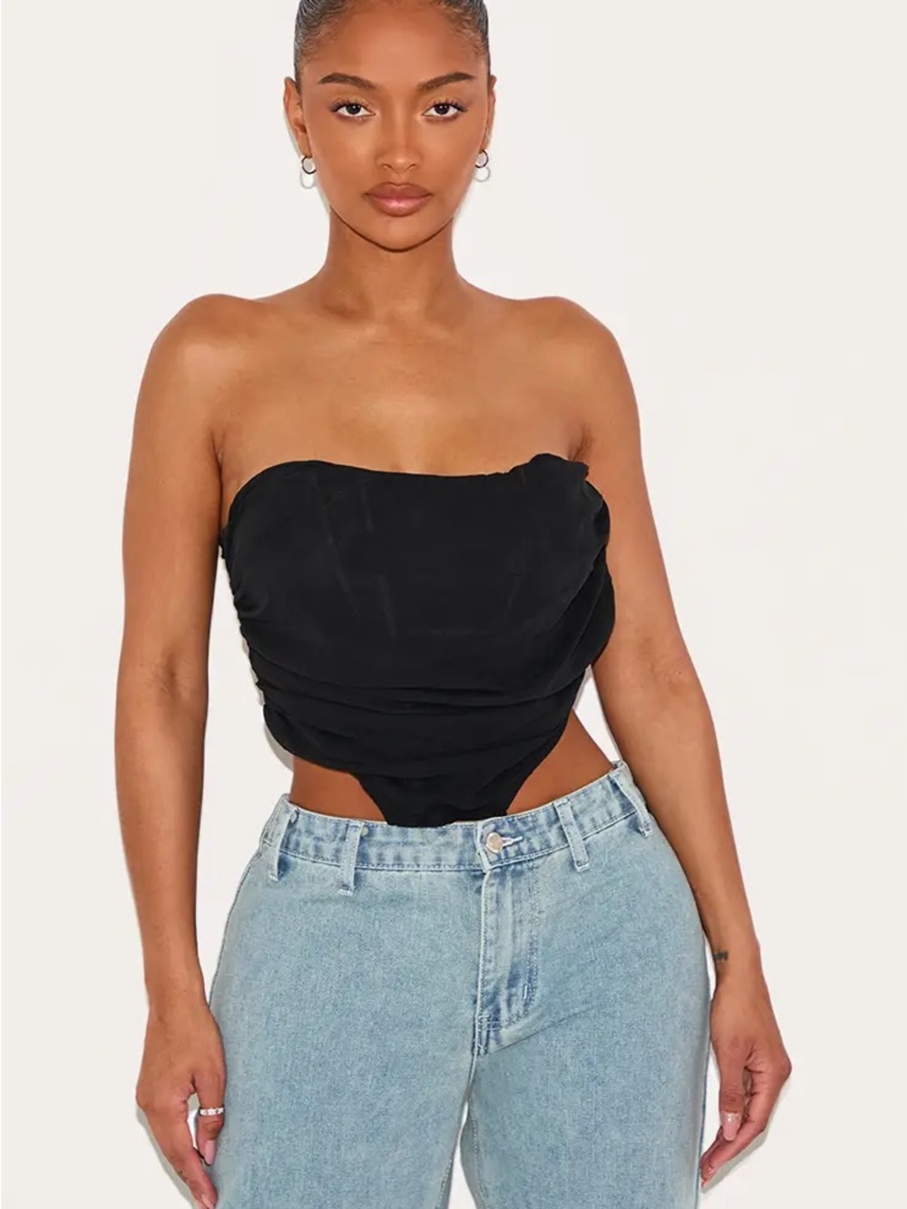 PrettyLittleThing Shape Black Chiffon Ruffled Corset Crop Top